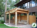 wooden patio through grass